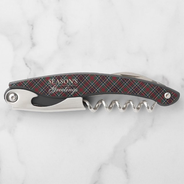 Classic Red Dark Blue Green Plaid Pattern Waiter's Corkscrew (Front)