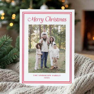 Classic Red Double Border Merry Christmas Letterpress Photo Cards