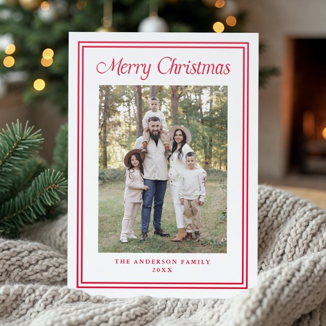 Classic Red Double Border Merry Christmas Letterpress Photo Cards (Creator Uploaded)