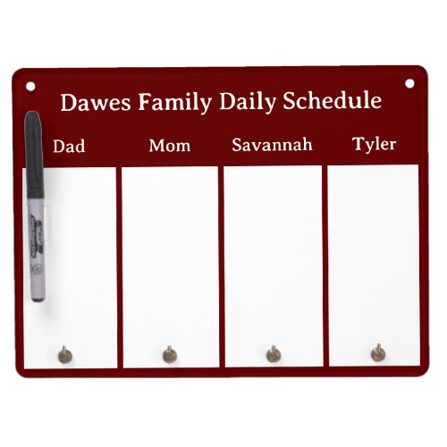 Classic Red Family Schedule and Message Center Dry Erase Board With Keychain Holder