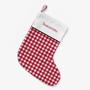 Classic red festive gingham plaid with name small christmas stocking