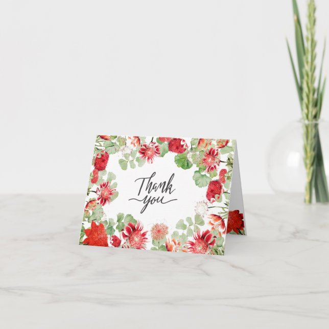 Classic Red Florals  Letterpress Thank You Card (Front)