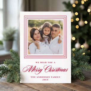 Classic Red Frame Merry Christmas Letterpress Photo Cards