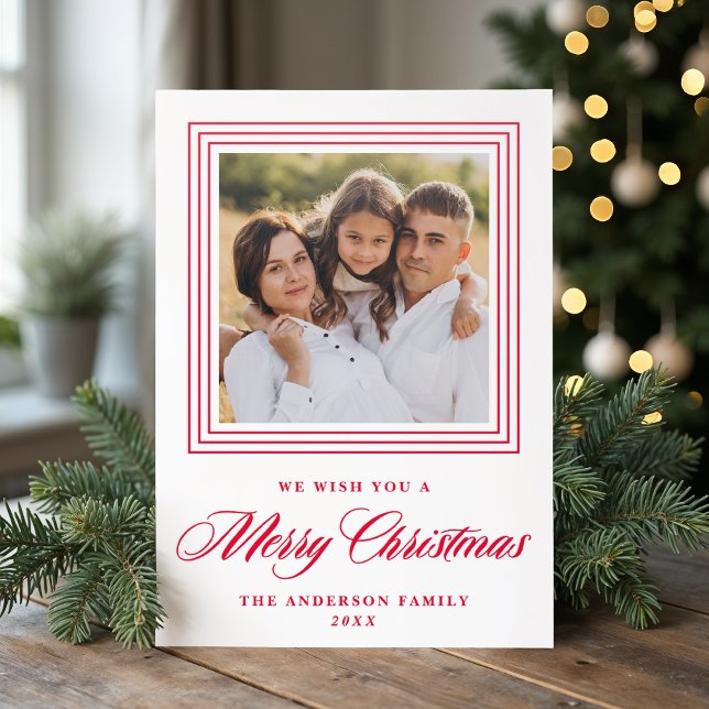 Classic Red Frame Merry Christmas Letterpress Photo Cards (Creator Uploaded)