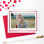 Classic Red Frame Photo Valentine's Day Note Card<br><div class="desc">This landscape photo horizontal photo valentine's day card by Stacey Meacham features a classic faux foil frame and tiny heart signature with editable Happy Valentine's Day message. The back of the card has a coordinating stripe pattern. Perfect for the modern,  savvy customer.</div>