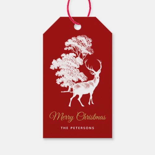 Classic Red French Toile Deer in Forest Gift Tags