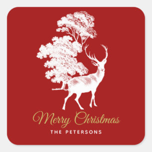 Classic Red French Toile Deer in Forest Square Sticker