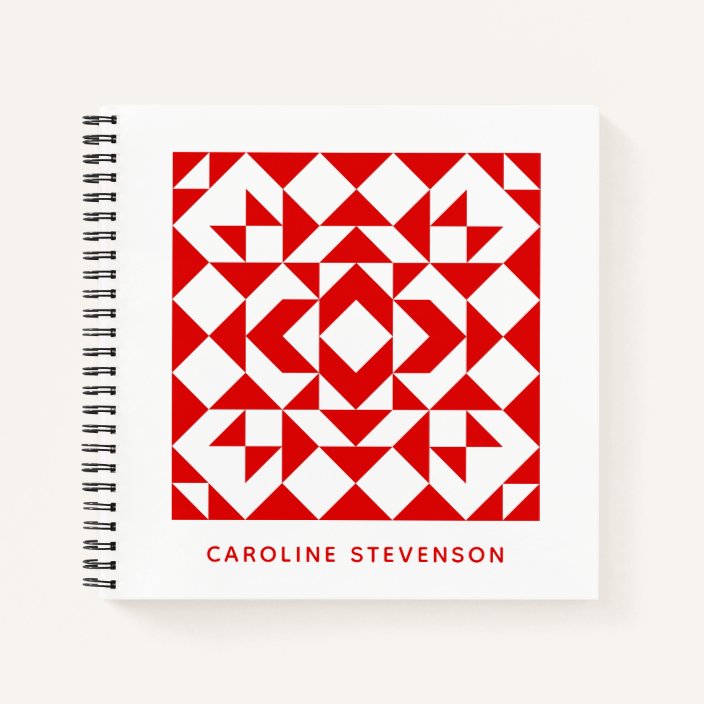 Classic Red Geometric Quilt Block Personalized Notebook