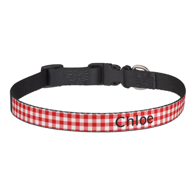 Classic Red Gingham Check Medium Dog Collar (Front)