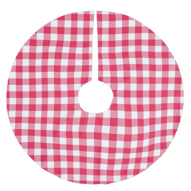 Classic Red Gingham Country Pattern Brushed Polyester Tree Skirt (Front)