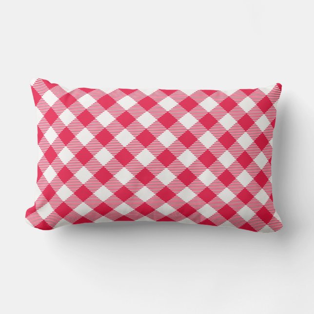 Classic Red Gingham Country Pattern Lumbar Pillow (Front)