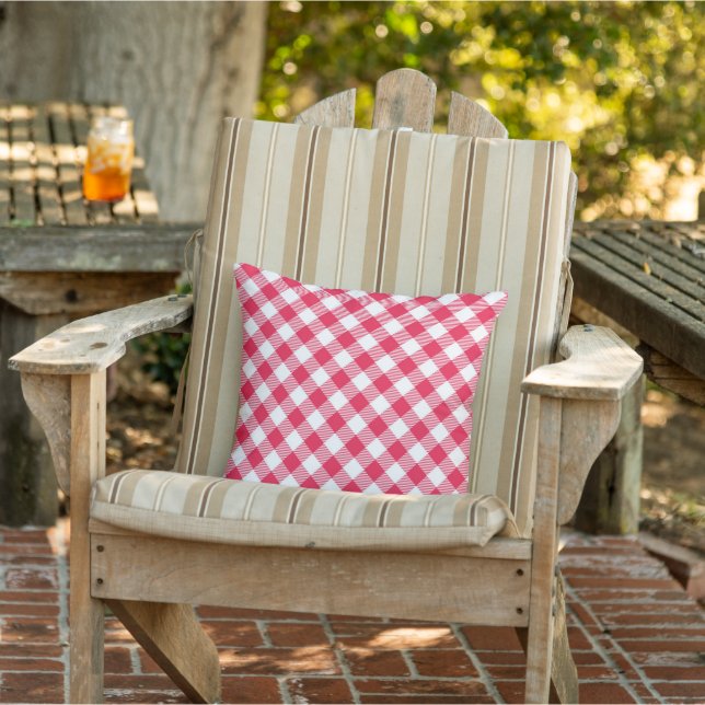 Classic Red Gingham Country Pattern Outdoor Pillow (Chair)