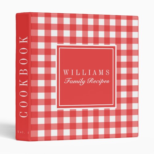 Classic Red Gingham Family Recipe Cookbook 3 Ring Binder