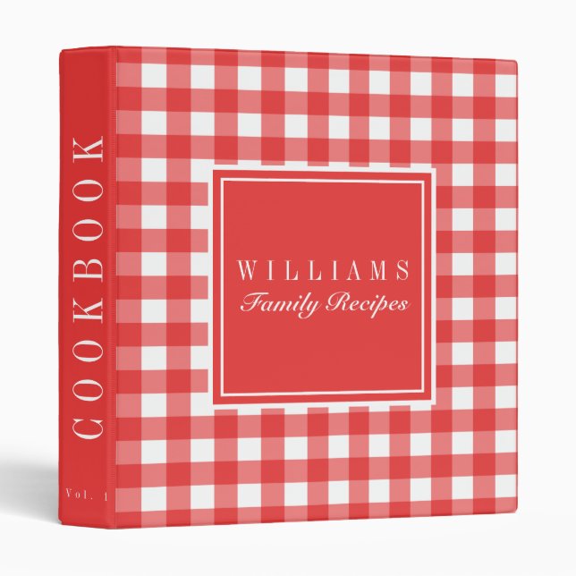 Classic Red Gingham Family Recipe Cookbook 3 Ring Binder (Front/Spine)