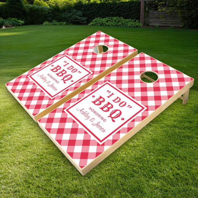 Classic Red Gingham I Do BBQ Wedding Cornhole Set (Creator Uploaded)
