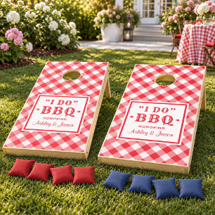 Classic Red Gingham I Do BBQ Wedding Cornhole Set