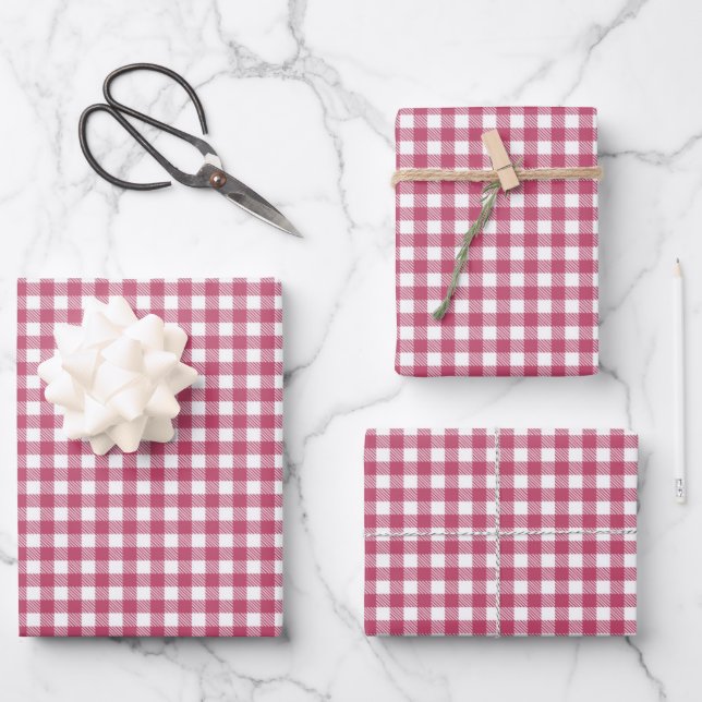 Classic Red Gingham Plaid Pattern  Wrapping Paper Sheets (Front)