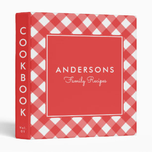Classic Red Gingham Recipe Cookbook 3 Ring Binder