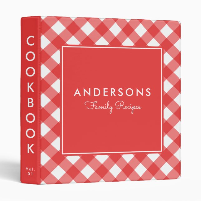 Classic Red Gingham Recipe Cookbook 3 Ring Binder (Front/Spine)