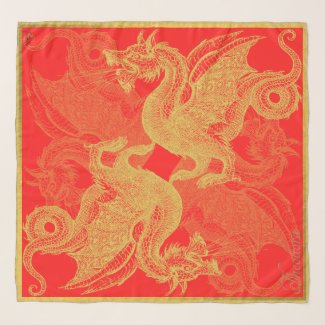 Classic Red Gold Dragon Scarf