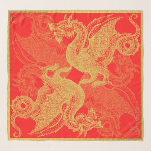 Classic Red Gold Dragon  Scarf