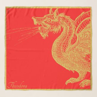 Classic Red Gold Dragon Scarf