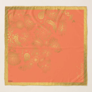 Classic Red Gold Flower Blooming Scarf