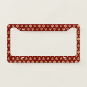 Classic Red Gold Metallic Snowflake Christmas License Plate Frame