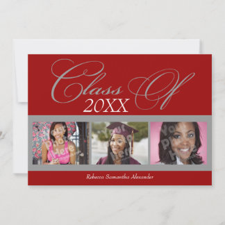 Classic Red/Gray Photo Graduation Announcement