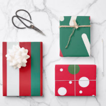 Classic Red Green and White Holiday Charm Wrapping Paper Sheets