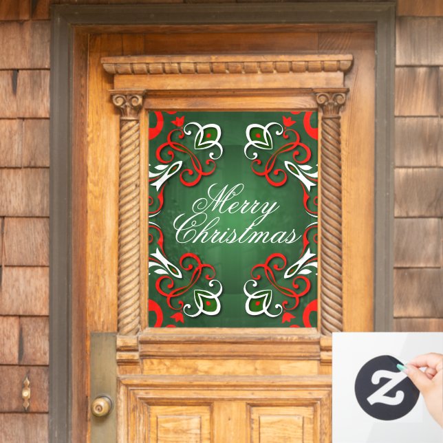 Classic Red Green Baroque Holiday Store Decor Window Cling (Home Door)