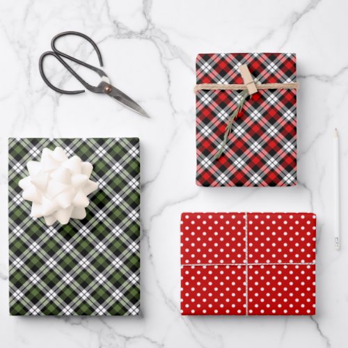 Classic Red Green Black White Tartan Check Pattern Wrapping Paper Sheets