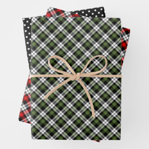 Classic Red Green Black White Tartan Check Pattern Wrapping Paper Sheets