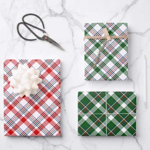 Classic Red Green Blue White Plaid Check Pattern Wrapping Paper Sheets