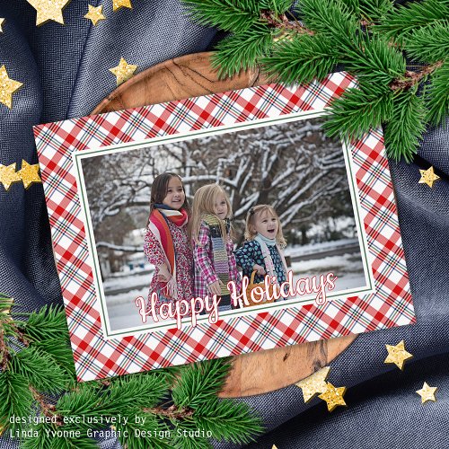 Classic Red Green Blue White Plaid Pattern Holiday Postcard