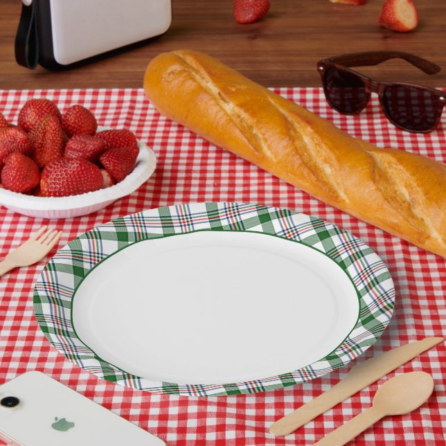 Classic Red Green Blue White Plaid Pattern Paper Plates (Picnic)