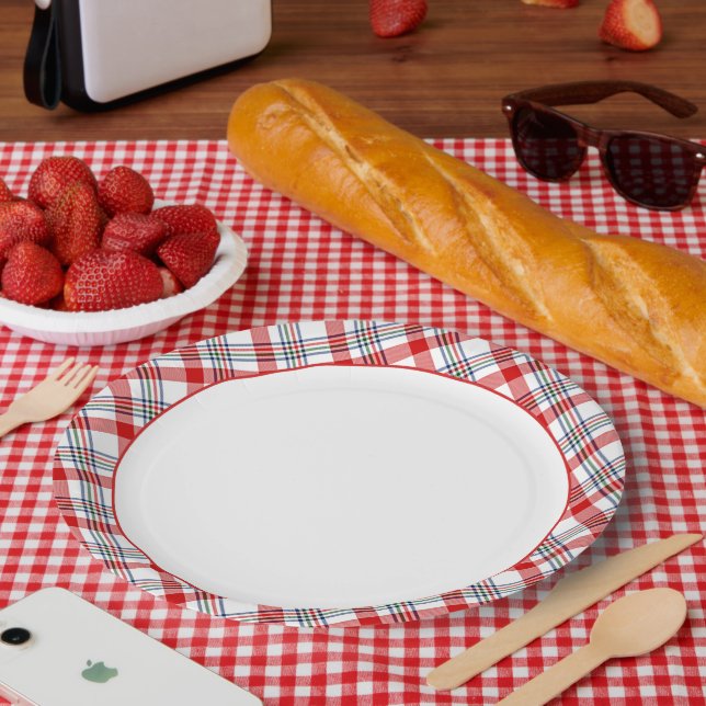 Classic Red Green Blue White Plaid Pattern Paper Plates (Picnic)