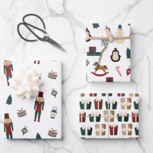 Classic Red & Green Christmas Cuties Wrapping Paper Sheets