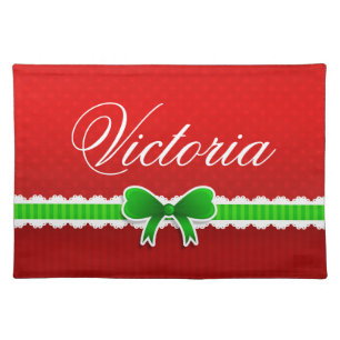 Classic Red Green Christmas Design Custom Name Placemat
