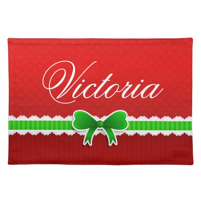 Classic Red Green Christmas Design Custom Name Placemat (Front)