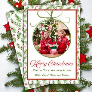 Classic Red & Green Christmas Ornament Photo Holiday Card