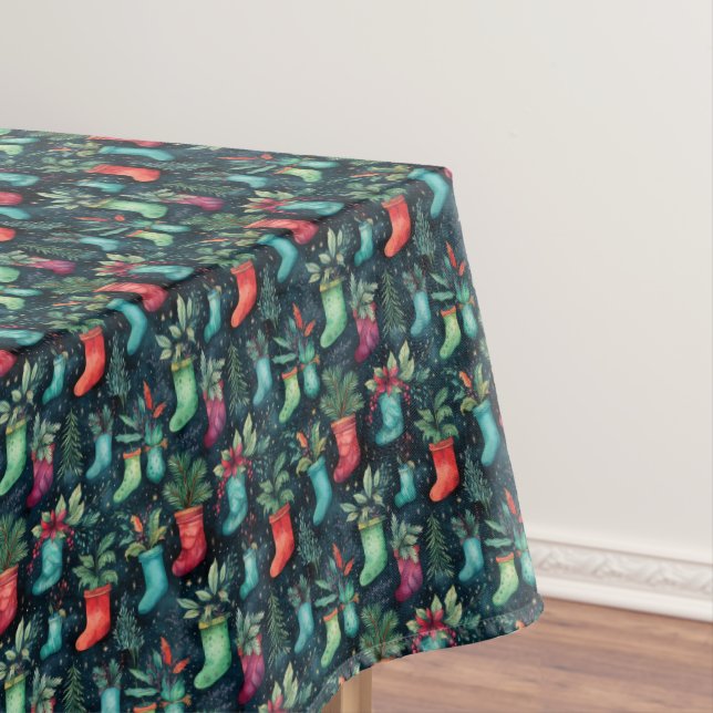Classic red green Christmas stocking socks Tablecloth (In Situ)