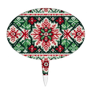 Classic red & green fair isle Christmas Cake Topper