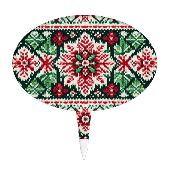 Classic red & green fair isle Christmas  Cake Topper (Front)