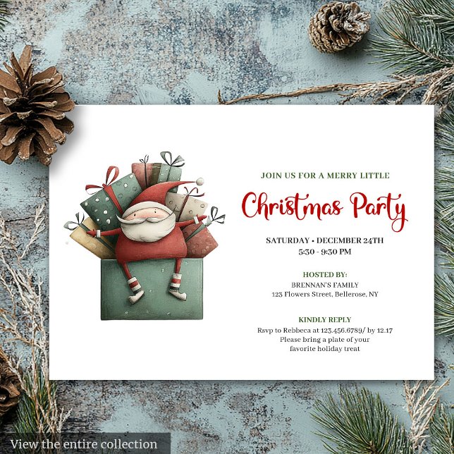 Classic Red Green Funny Santa Christmas Invitation (Classic Red Green Funny Santa Christmas Invitation)