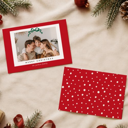 Classic Red Green Ivory Christmas Photo Holiday Card