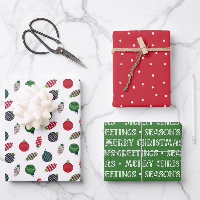 Classic Red & Green Modern Christmas Wrapping Paper Sheets (Front)