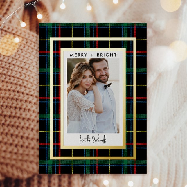Classic Red + Green Plaid 1 Photo Real Foil Holiday Card (Creator Uploaded)