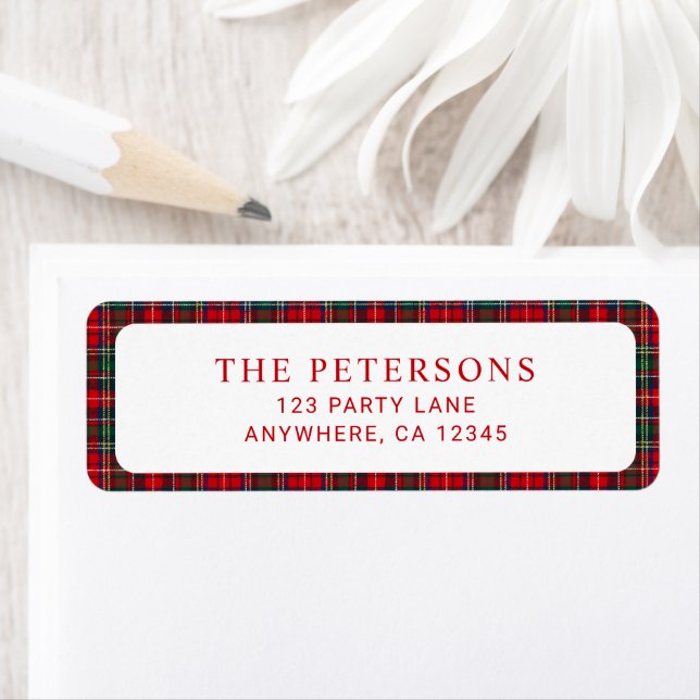 Classic Red Green Plaid Christmas Return Address Label (Insitu)