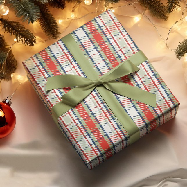 Classic Red Green Plaid Christmas Wrapping Paper (Classic red and green plaid Christmas gift wrap with ribbon and festive holiday decor)